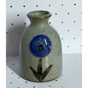 ALFRED KNOBLER Japan Ceramic Bud Vase Grey w/Blue Flowers Green Stems  MCM 3.5"